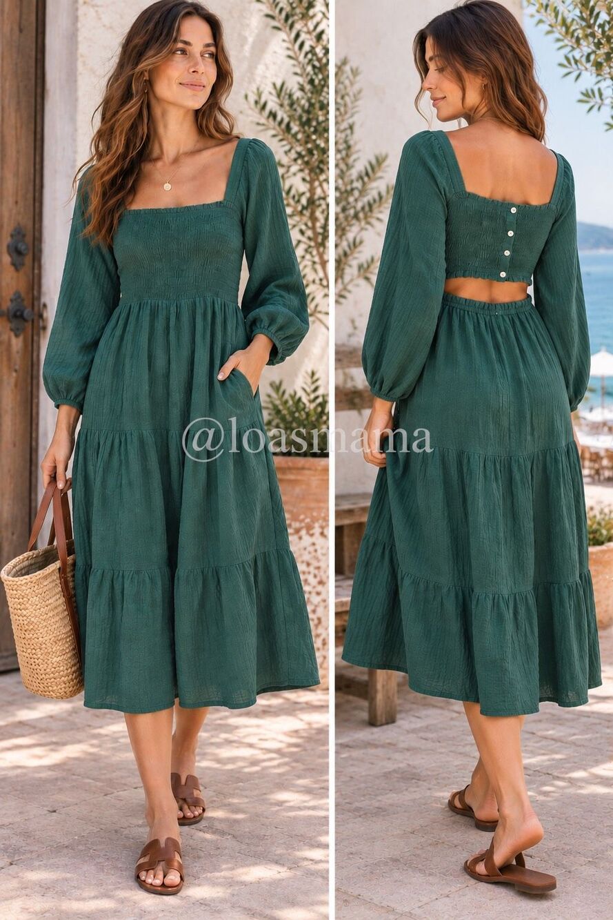 BeachLunchLounge 100% Cotton Gauze Midi Dress Size L | Boho Coastal Vacation For